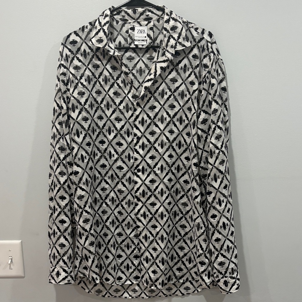 Zara Monochrome Geometric Print Blouse best for large